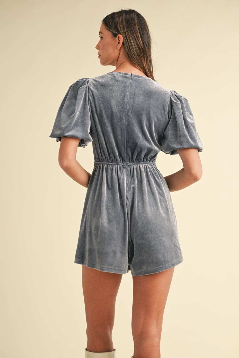 Velvet romper with jewel bow detail