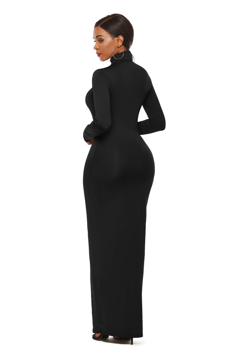 Mock Neck Long Sleeve Maxi Slim Dress.