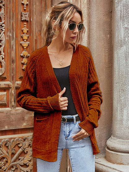 Ribbed Open Front Long Sleeve Cardigan.