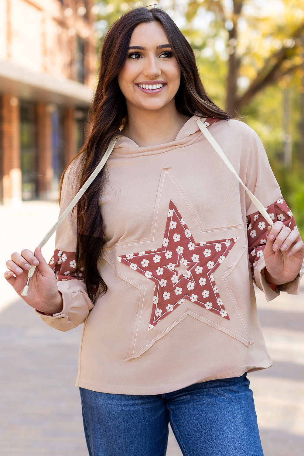 Floral star patchwork hoodie