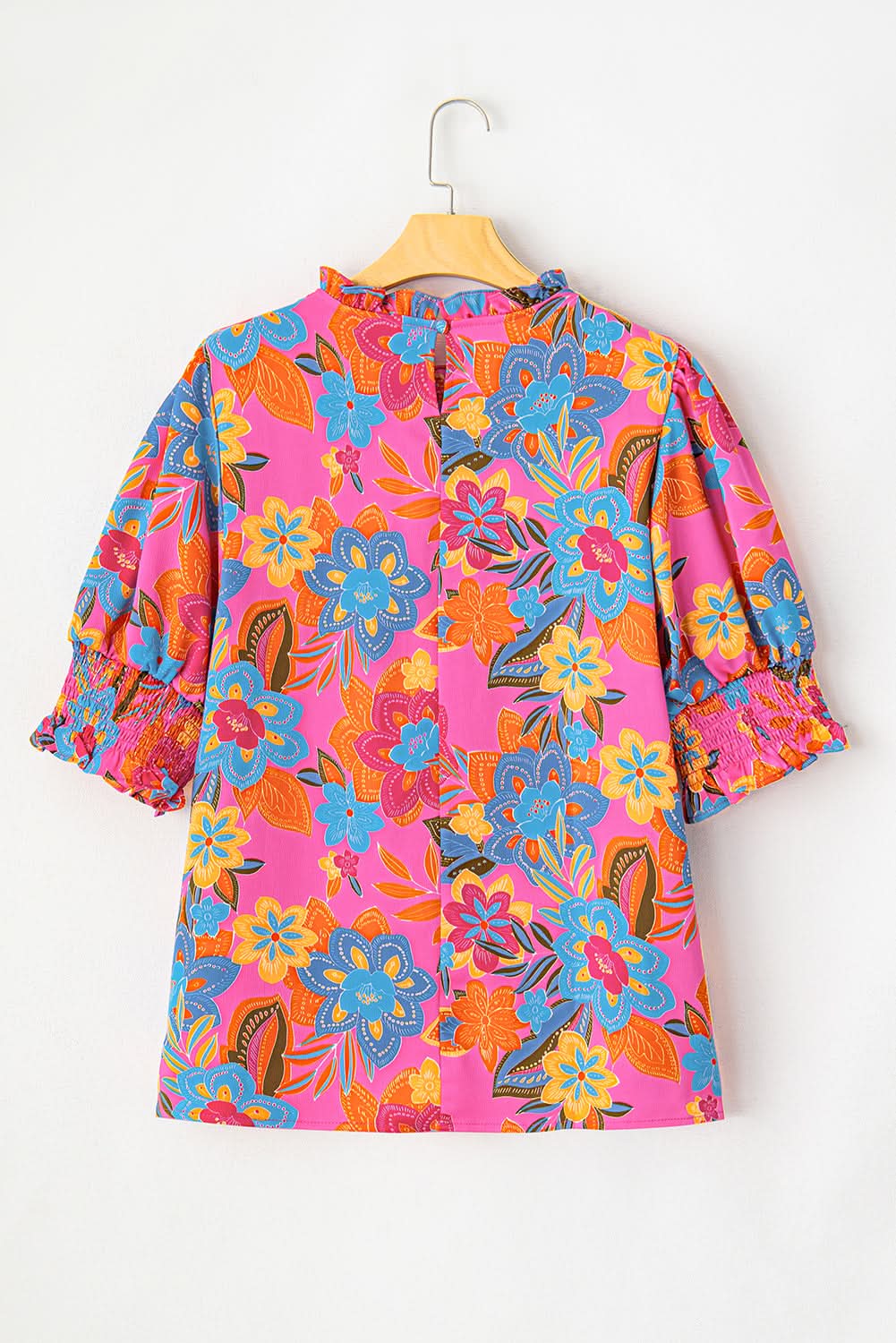 Rose plus floral blouse - frilly neck, puff sleeves - Love Salve 
