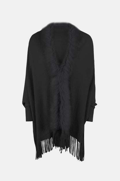 Fringe Open Front Long Sleeve Poncho.