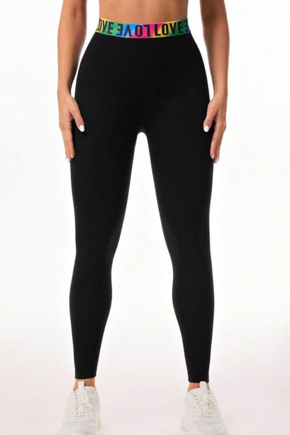 Letter Printed High Waist Active Leggings.