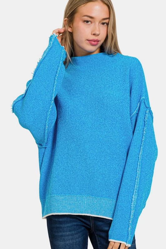 Zenana mock neck long sleeve sweater - Love Salve 