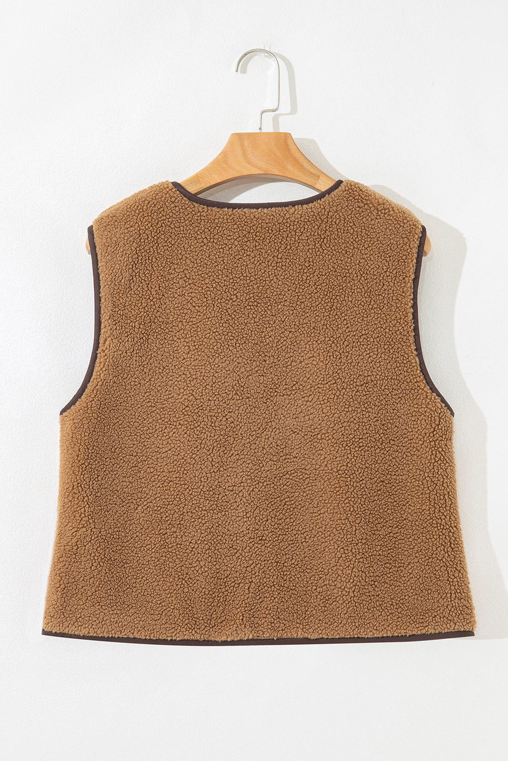 Light French Beige Contrast Trim Tie Front Sherpa Vest Love Salve