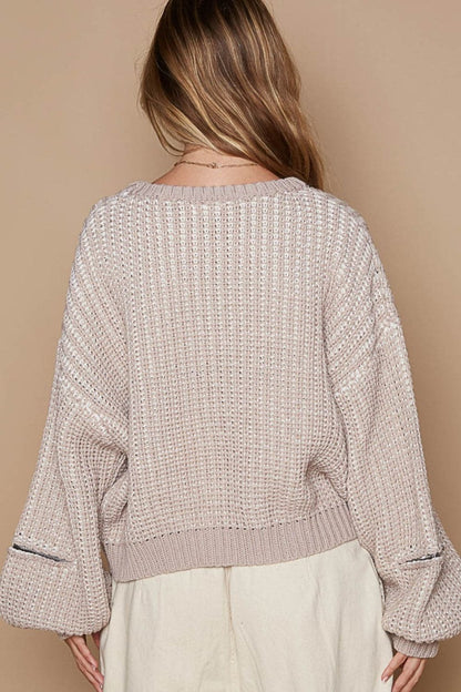 Heart patch delight: trendy zipper sleeve sweater