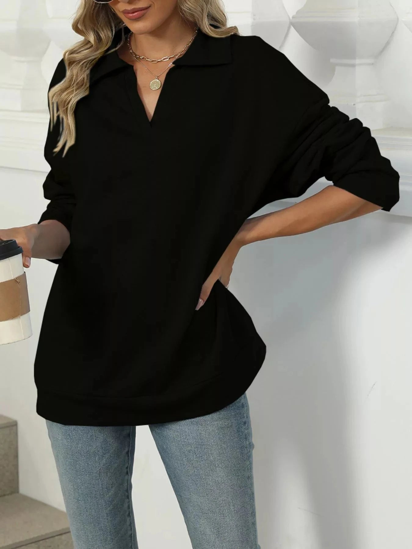 Johnny Collar Long Sleeve Sweatshirt Coco’s Tee Boutique