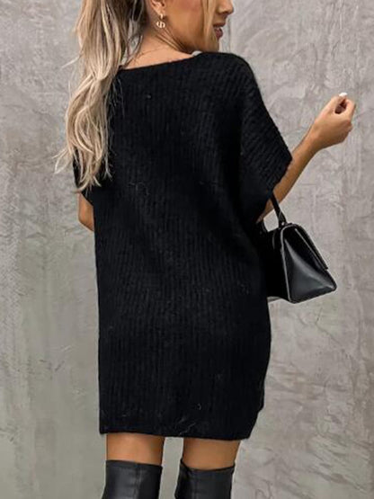 Short Sleeve Sweater Dress with Pockets.