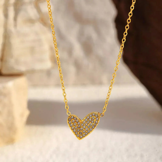 18K Gold-Plated Rhinestone Heart Necklace Simply Love