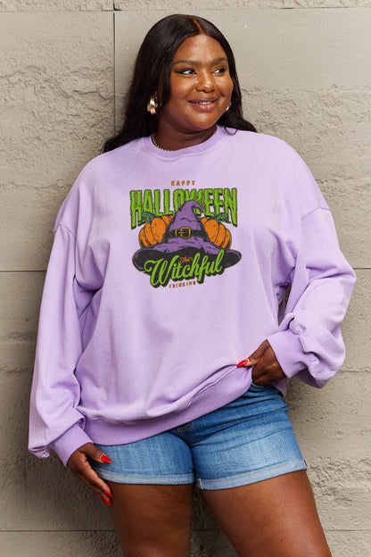 Simply Love Full Size Witch Hat Graphic Sweatshirt.