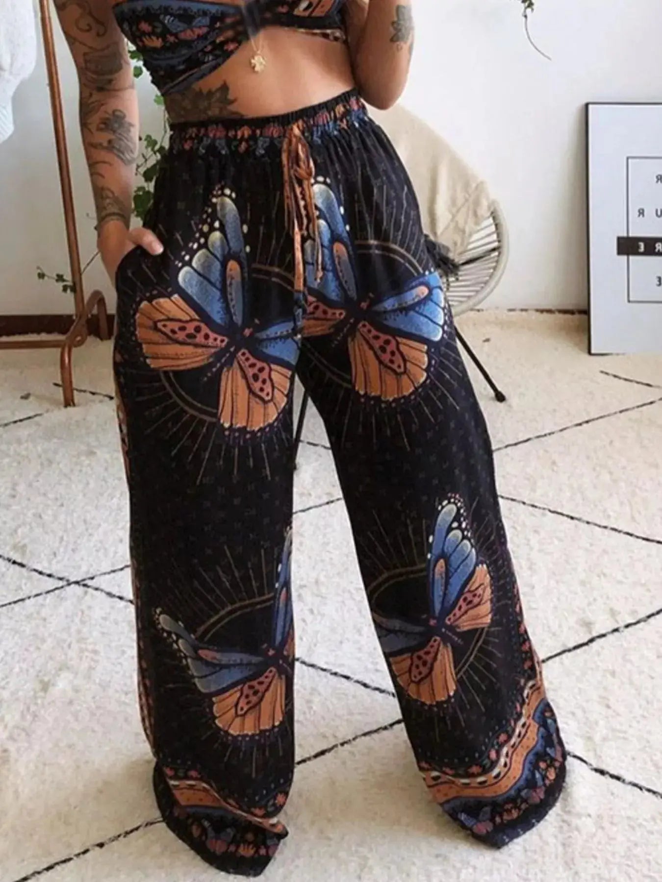 Boho Butterfly Print Top and Pants Set Simply Love