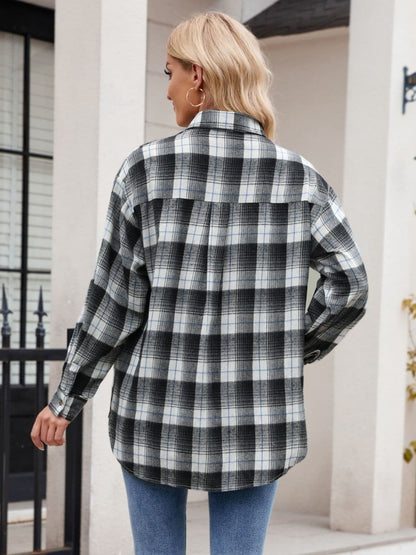 Plaid Collared Neck Long Sleeve Shirt.