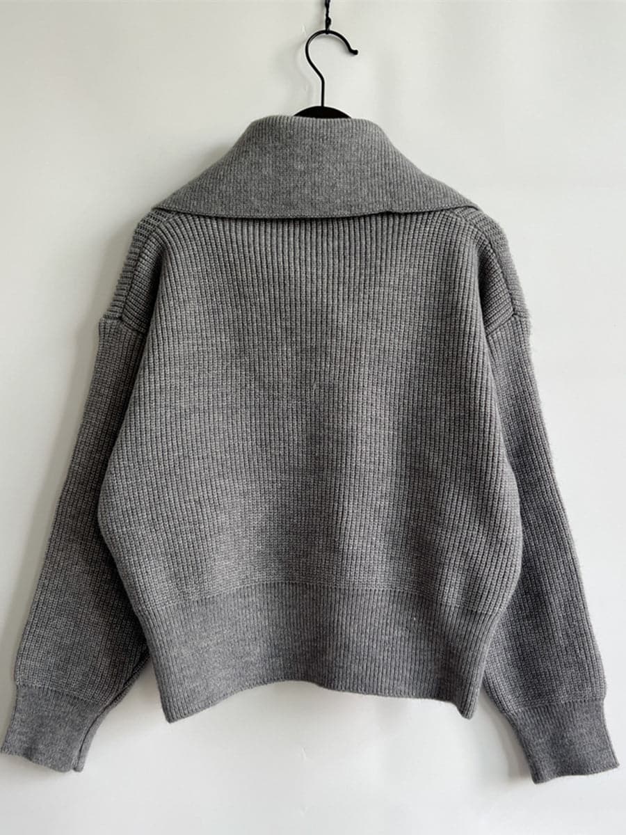 Statement Collar Half Button Sweater.