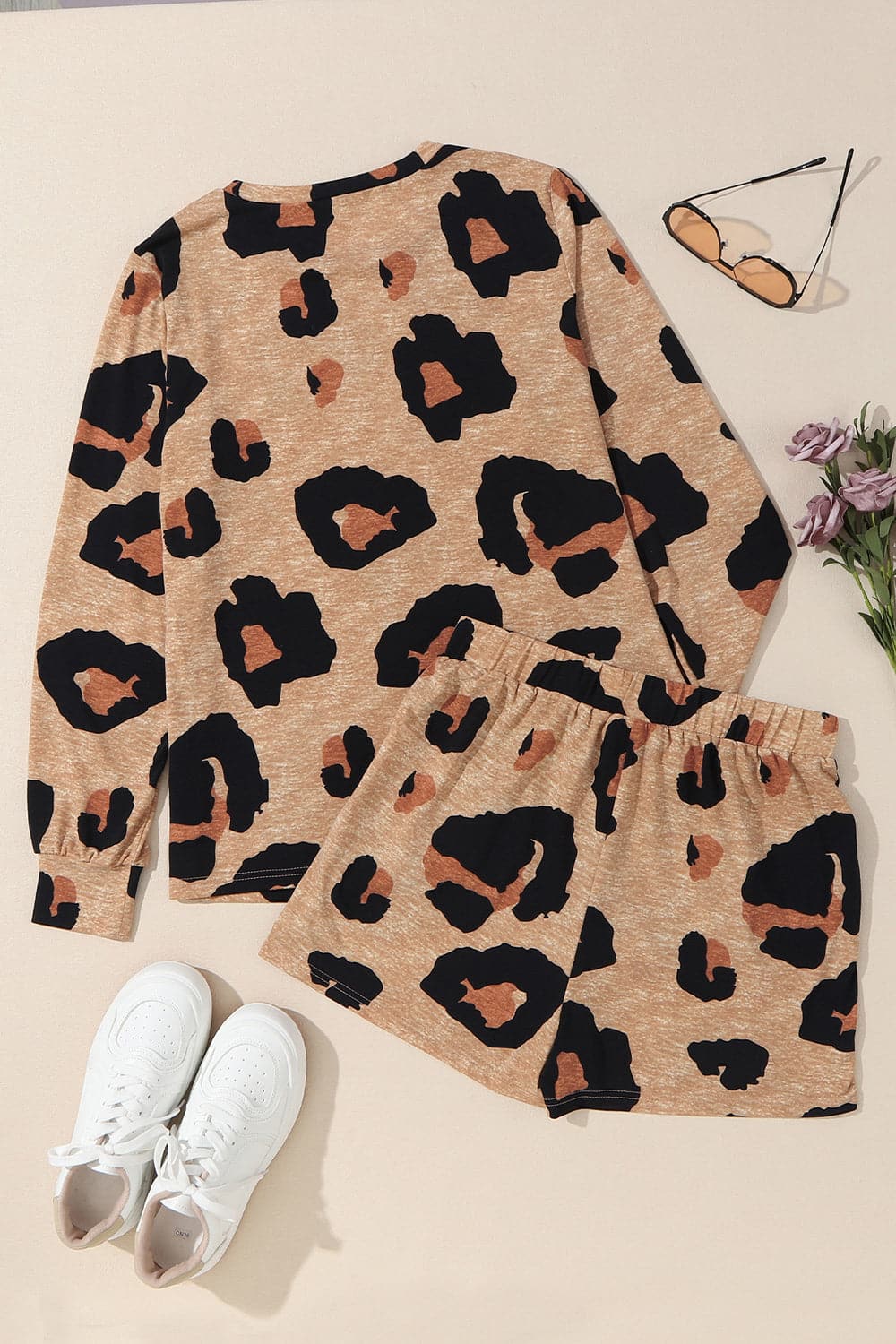 Leopard Long Sleeve Top and Shorts Set.