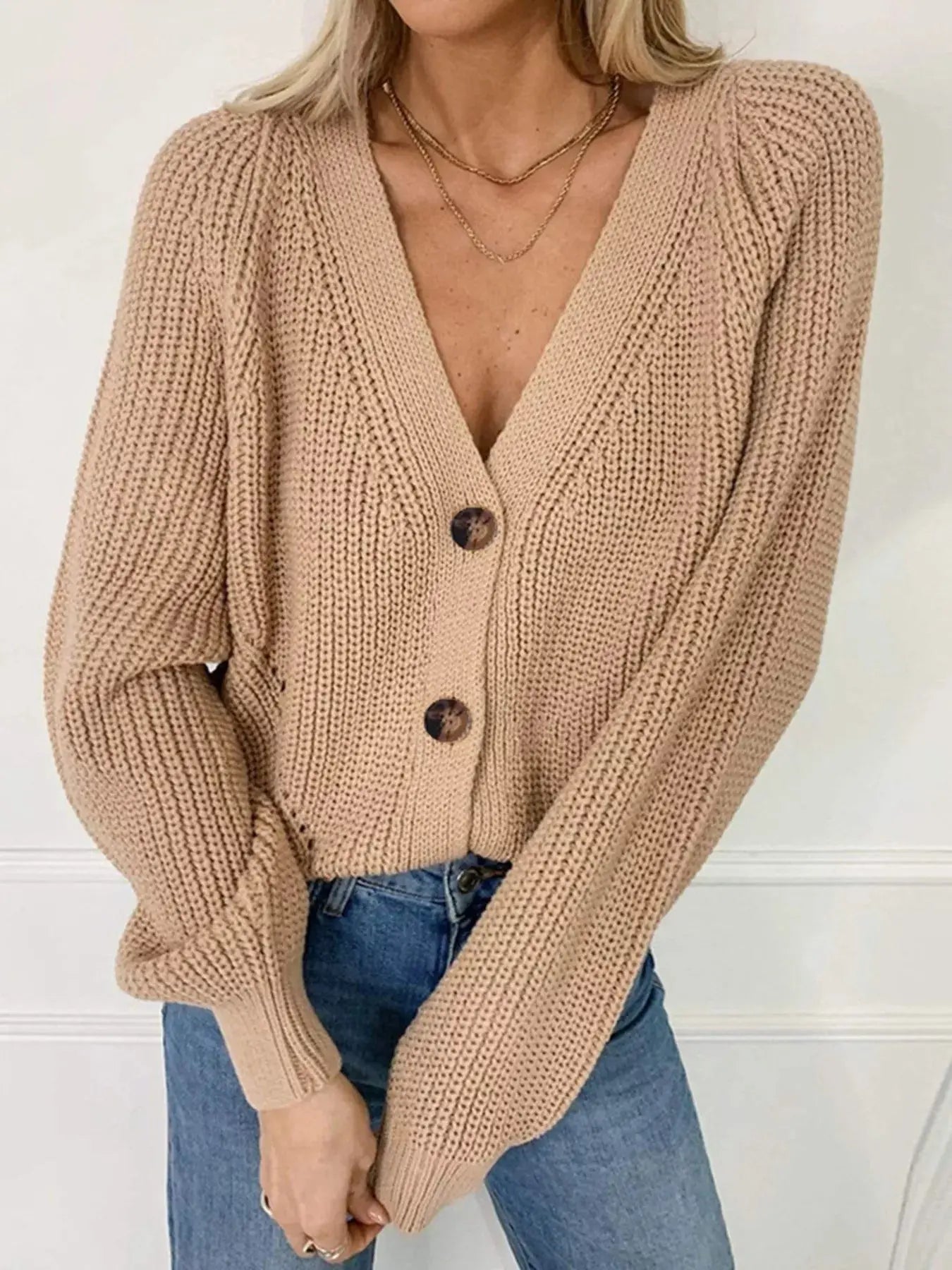Full Size Chunky Knit Button-Down Cardigan Plus Size Simply Love