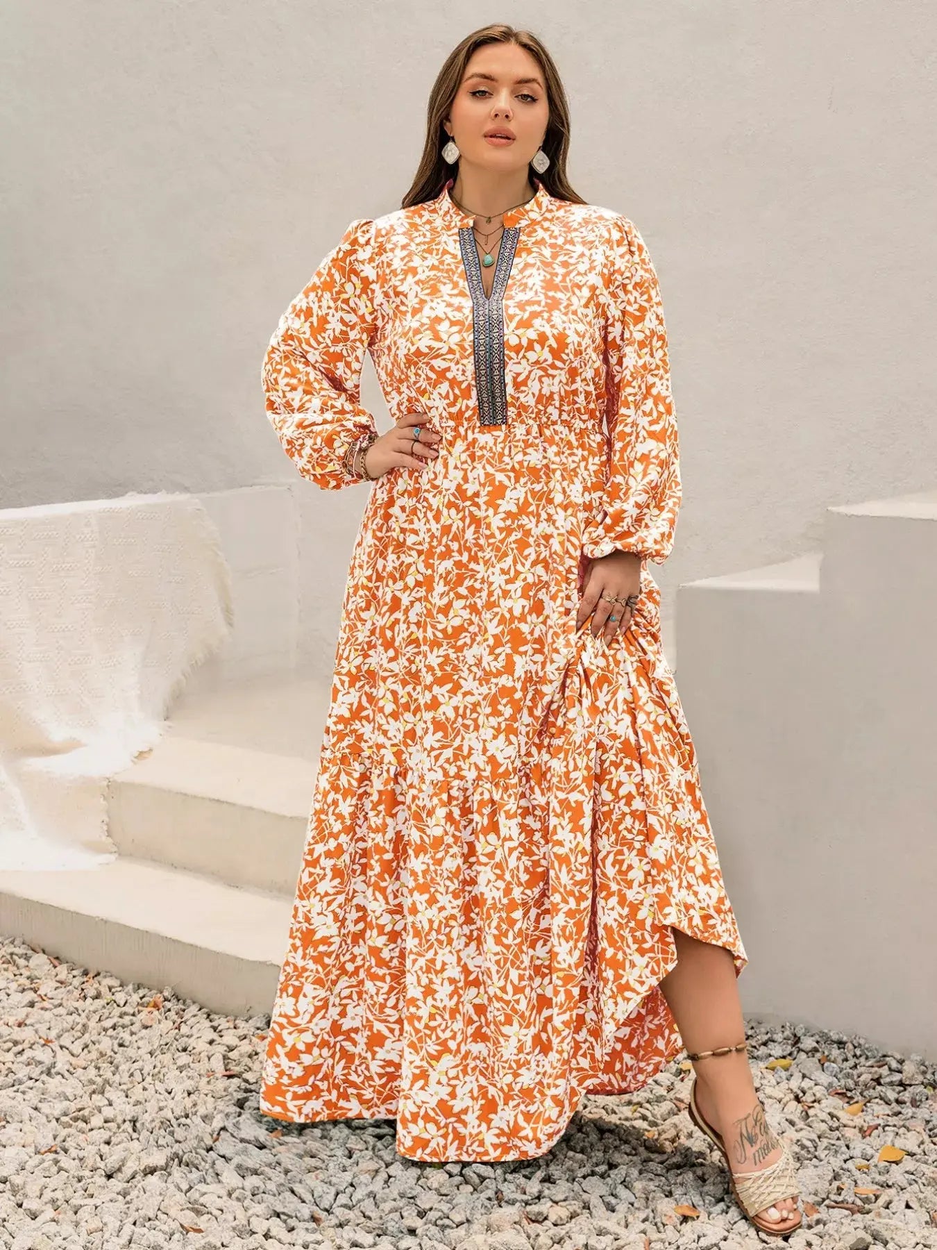 Plus Size Boho Floral Print Maxi Dress With Ruched Waist Simply Love