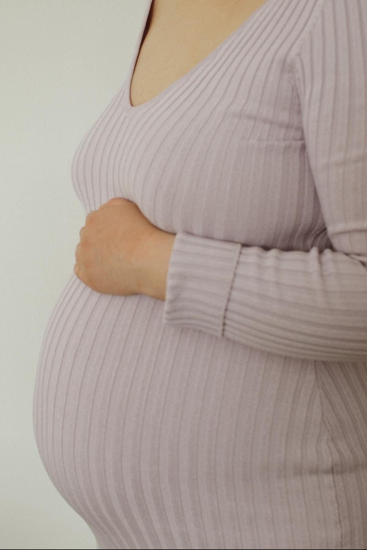 Lavender Fitted Maternity Maxi Dress With V Neck Long Sleeve PinkBlush