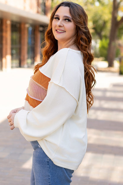 White knit drop sleeve top