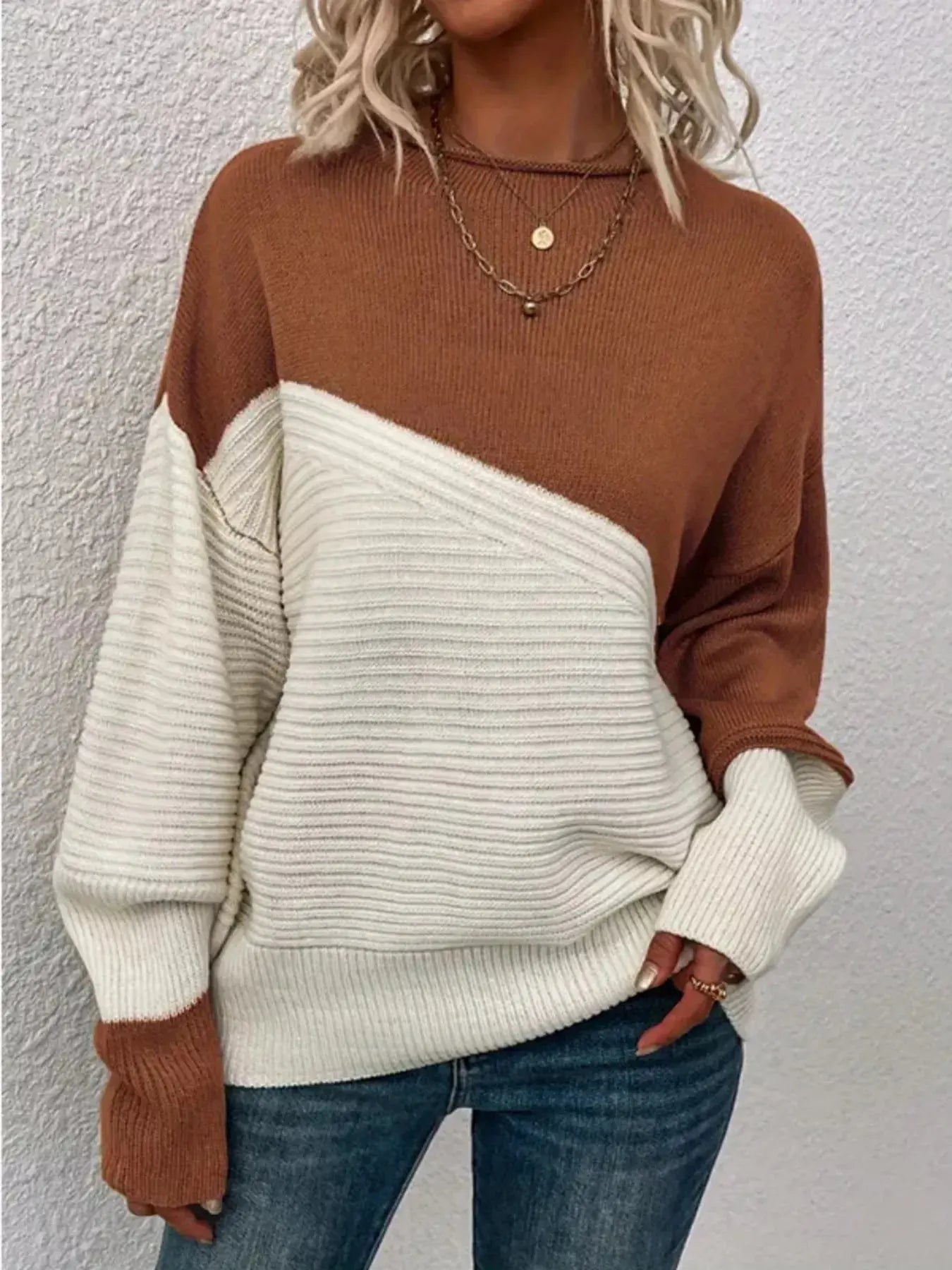 Color Block Ribbed Knit Sweater Simply Love