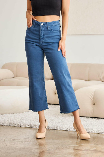 RFM Full Size Tummy Control High Waist Raw Hem Jeans.