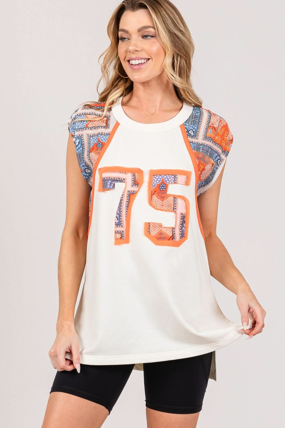 Chic patchwork sleeveless top with side slits