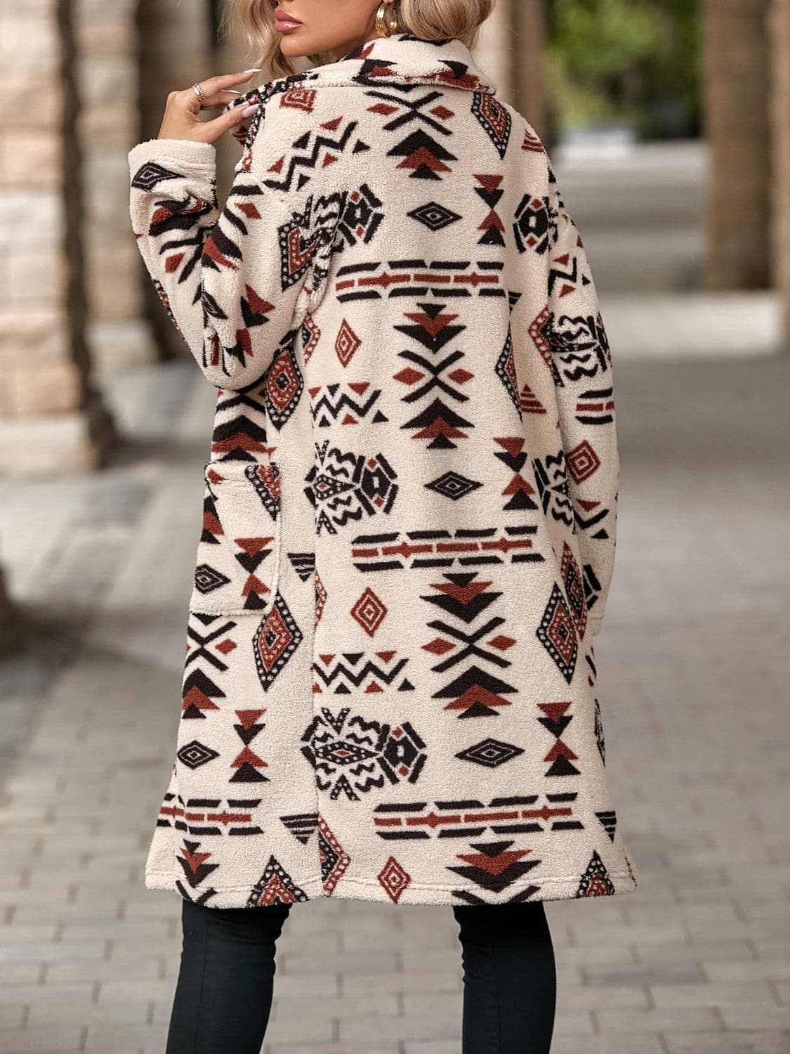 Geometric Pocketed Dropped Shoulder Coat.