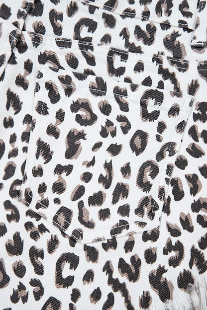Leopard Frayed Hem Denim Shorts