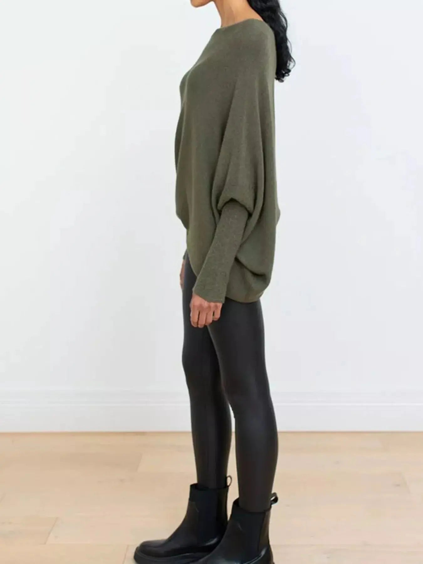 Boat Neck Long Sleeve Sweater Simply Love