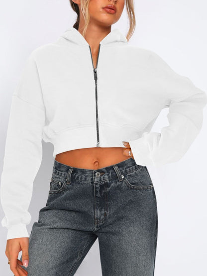 Cropped zip-up hoodie for women