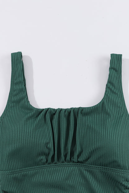 Chic black green ruched tankini set