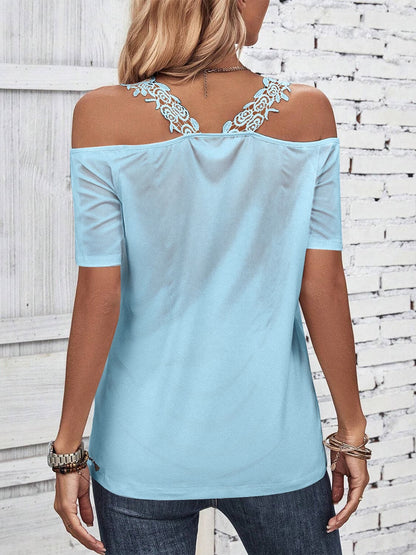 Full Size Lace Detail Short Sleeve T-Shirt.