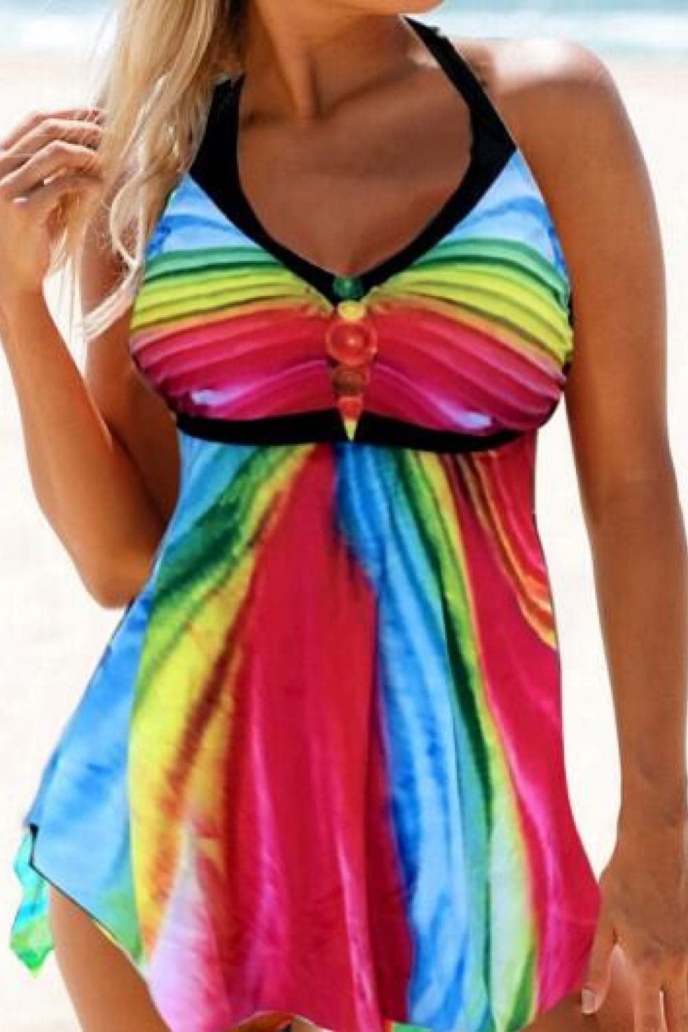 Multicolored Halter Neck Two-Piece Swimsuit.