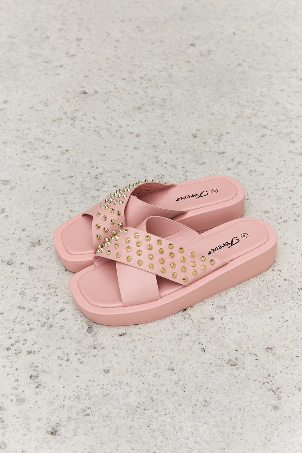 Forever Link Studded Cross Strap Sandals in Blush.