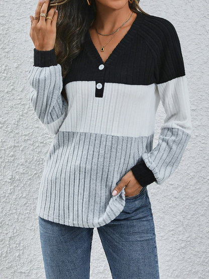 Ribbed v-neck long sleeve top