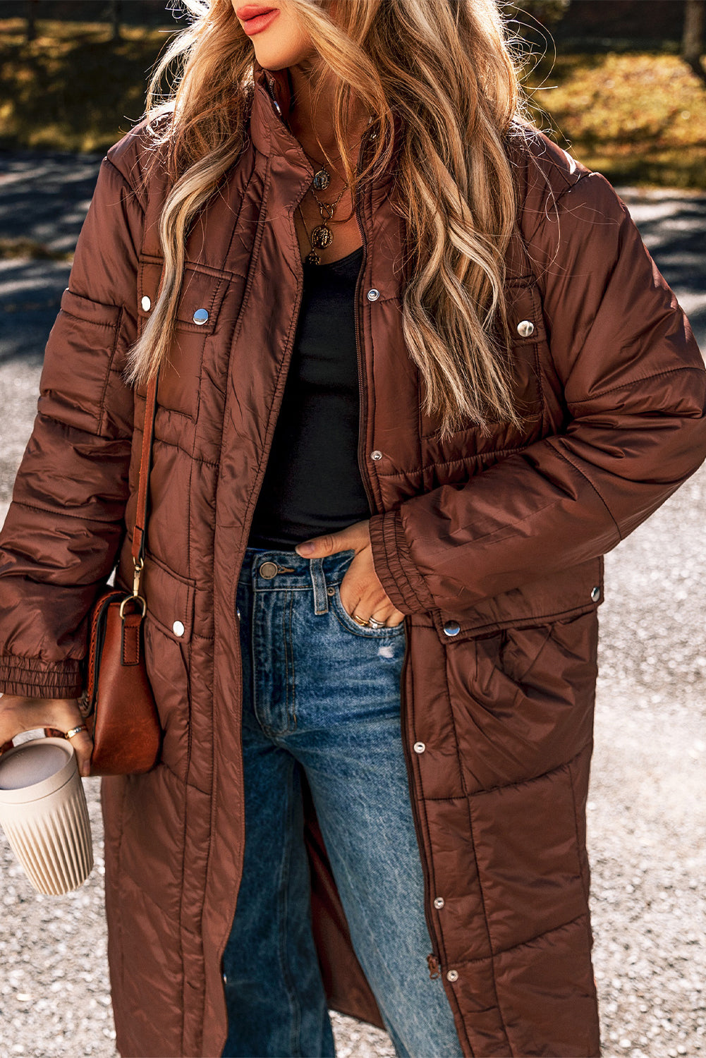 Cozy coffee quilted puffer coat