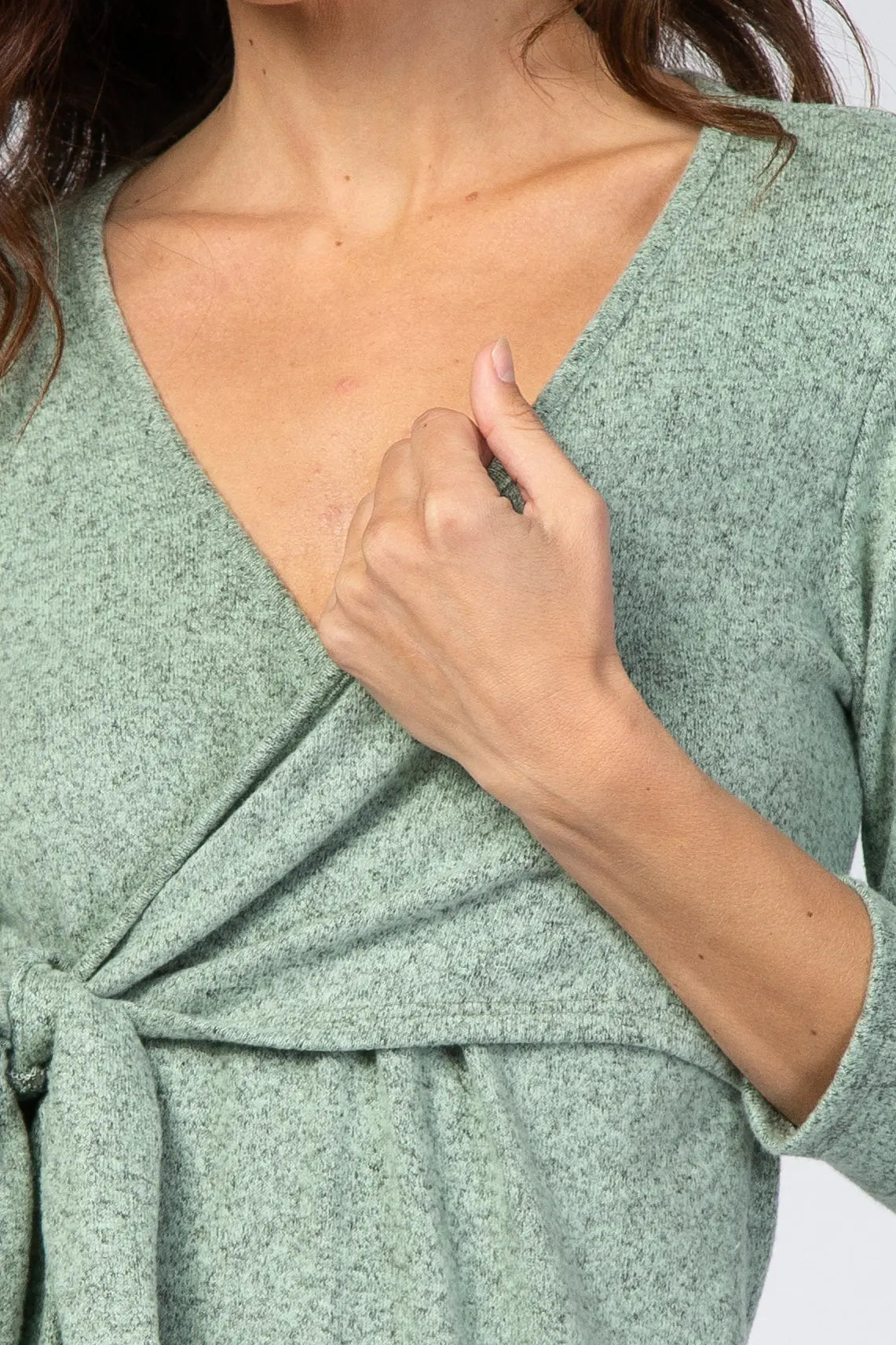 Mint Brushed Knit Nursing Wrap Dress With Tie Waist PinkBlush