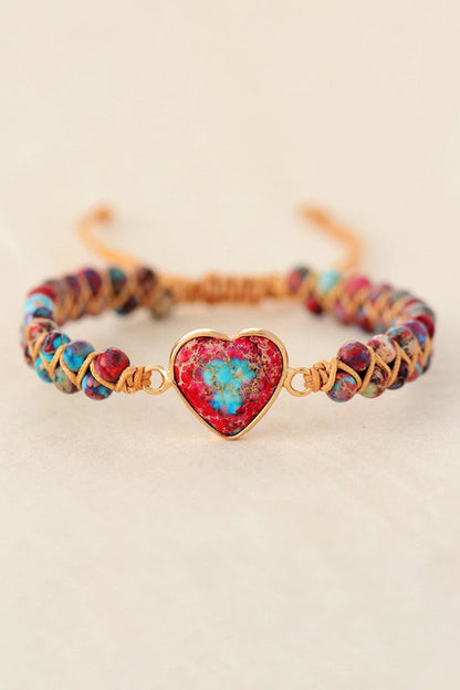 Handmade Heart Shape Natural Stone Bracelet.