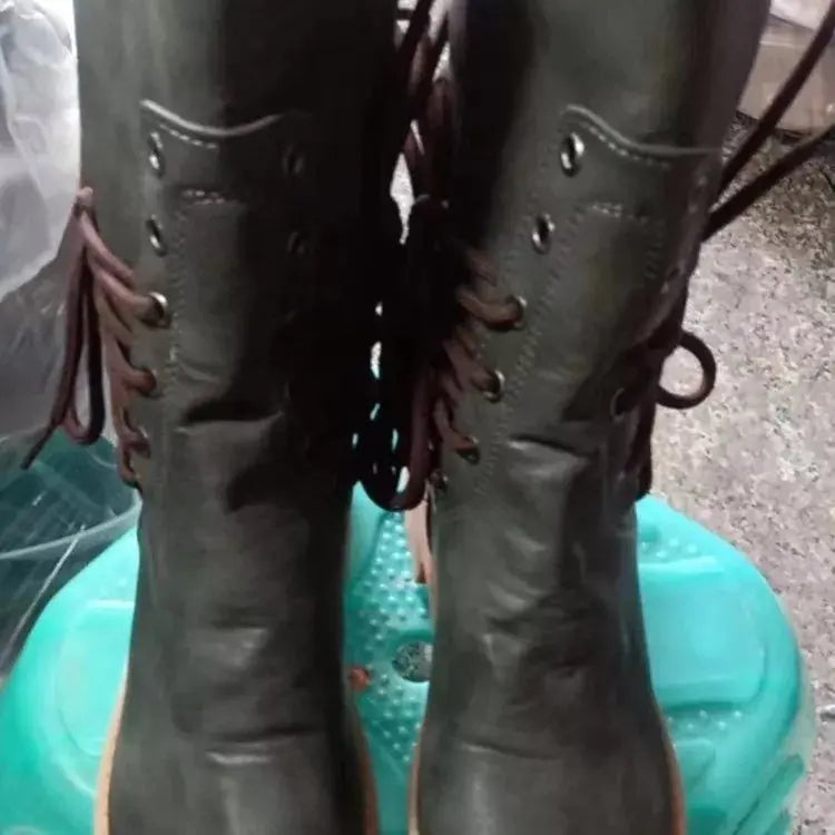 Lace Up Block Heels Boots Simply Love