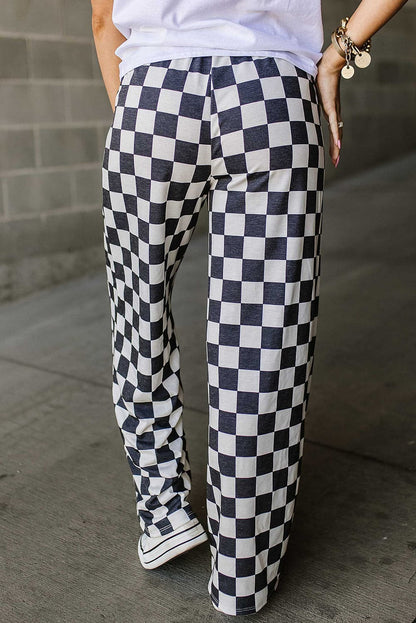 Checkered high-waisted wide leg trousers