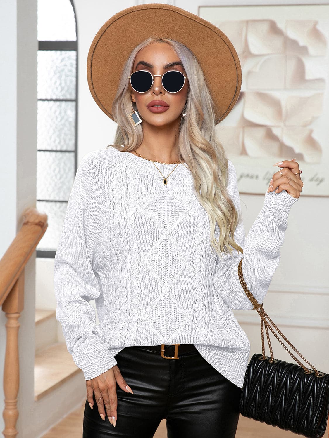 Cable-Knit Long Sleeve Sweater.