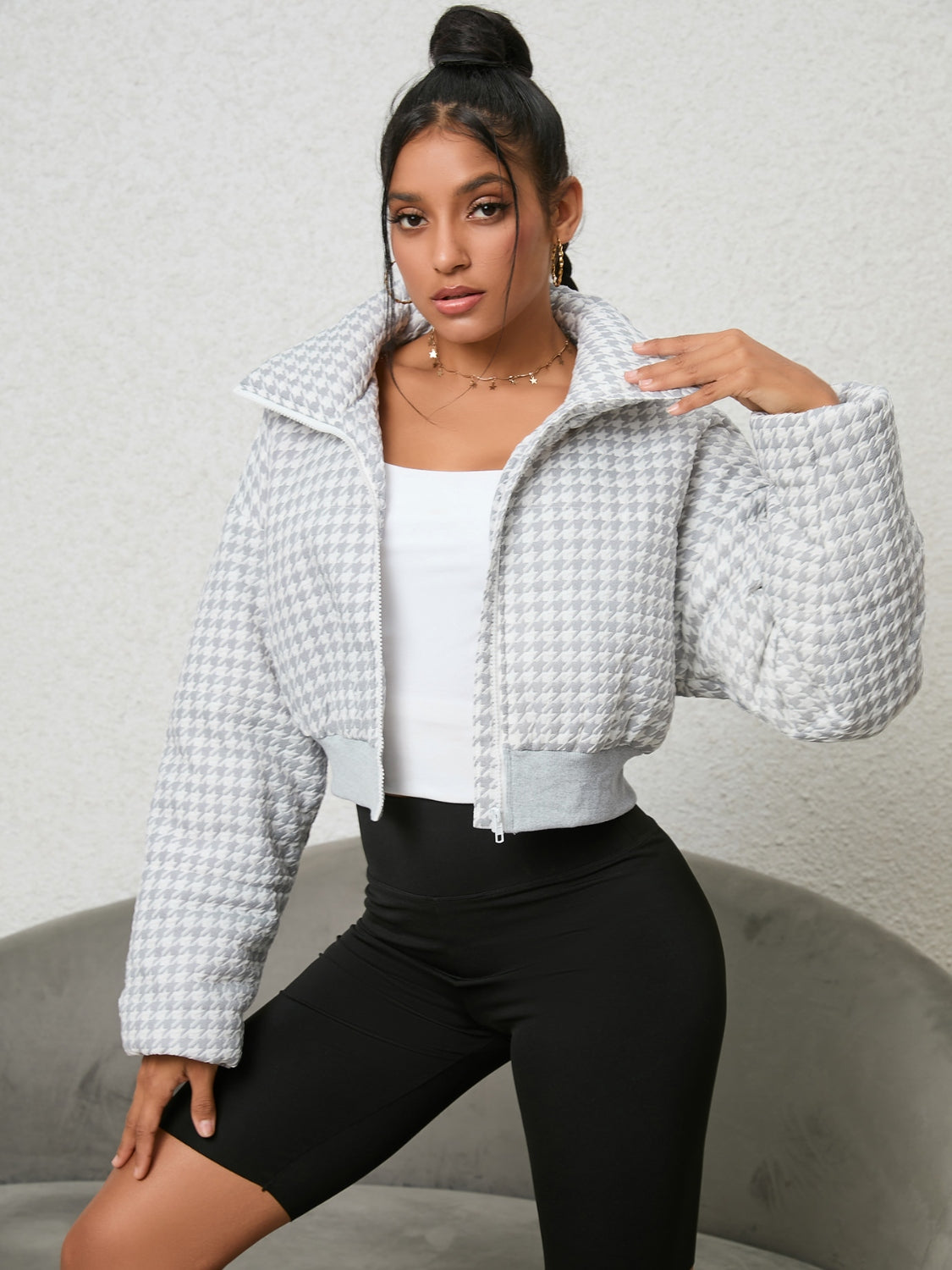 Houndstooth Zip-Up Jacket Coco’s Tee Boutique