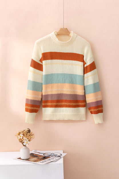 Chic striped color block sweater with drop-shoulder design