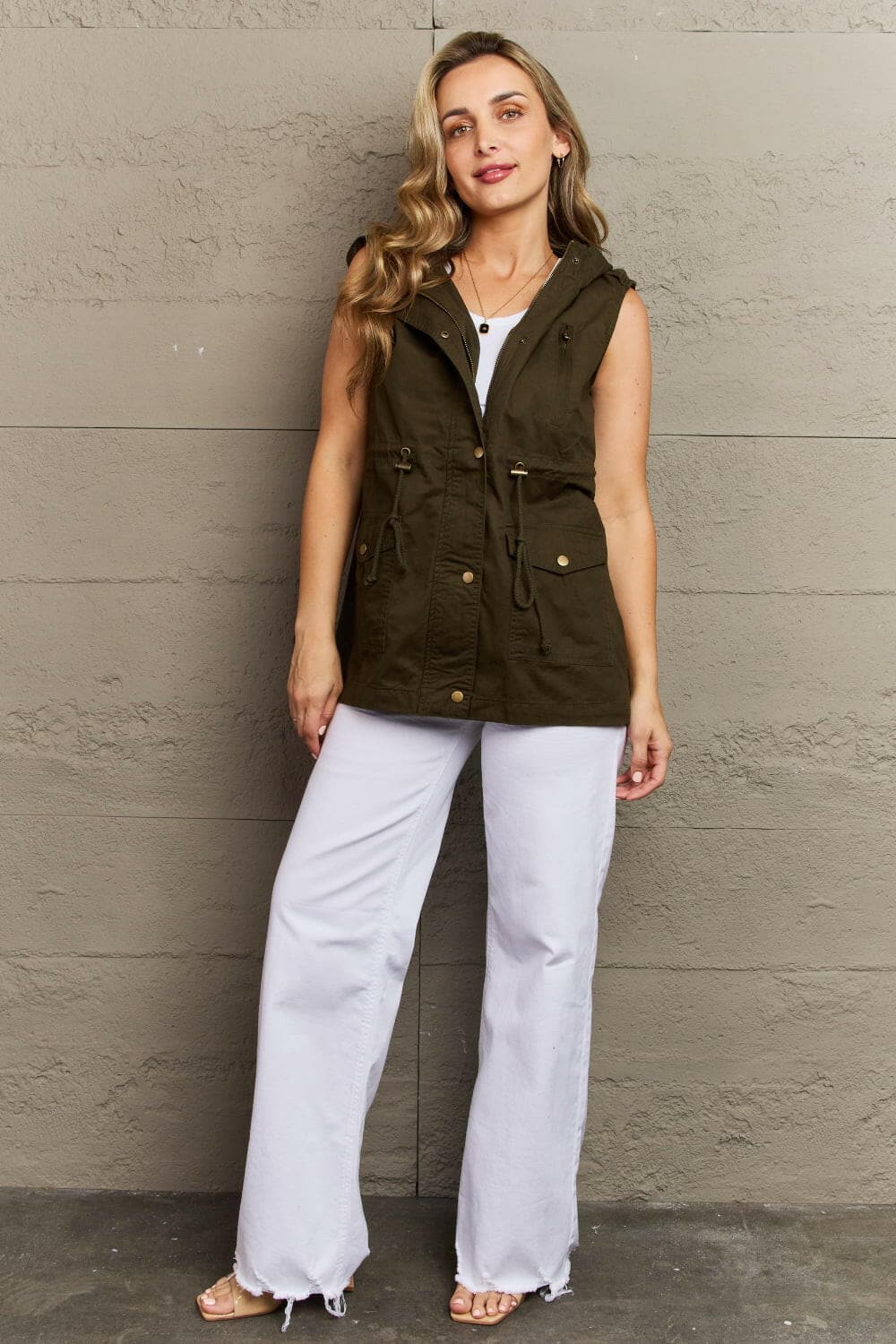 Zenana More To Come Full Size Military Hooded VestExperience the Perfect Blend of Style and Functionality
 Introducing the Zenana More To Come Full Size Military Hooded Vest, where rugged charm meets cozy comfort. TLove Salve Full Size Military Hooded Vestcloseout