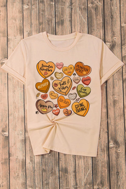 Heart Graphic Round Neck Short Sleeve T-Shirt.