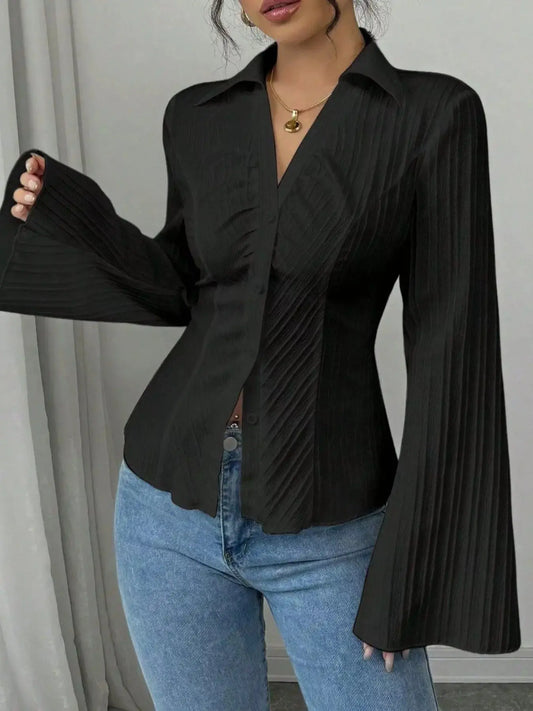 Flare Sleeve Button Up Shirt Simply Love