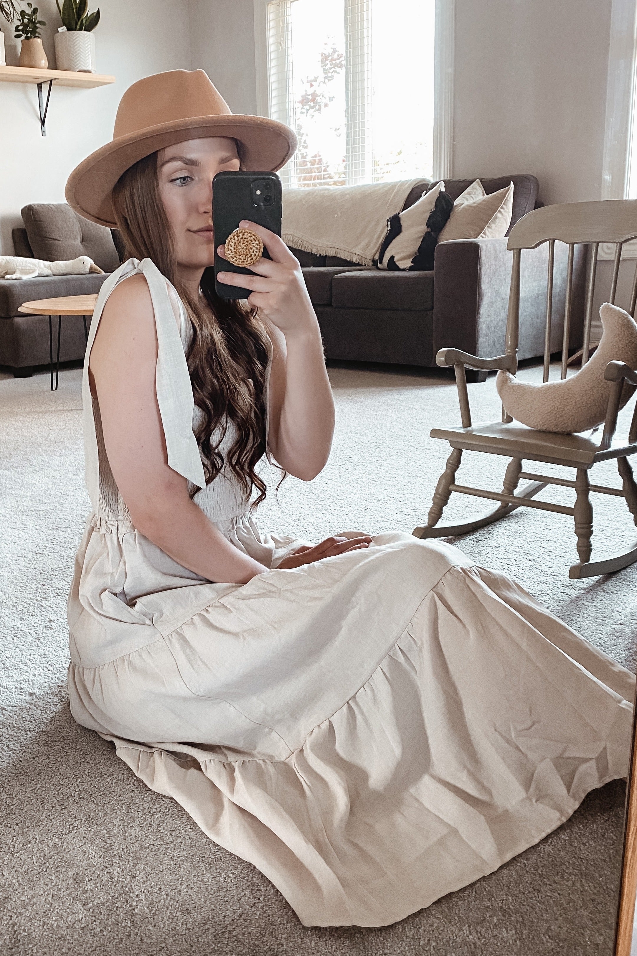 Beige Bow Strap Tiered Midi Dress PinkBlush