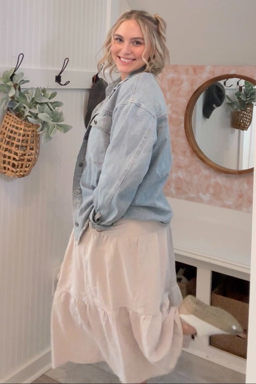 Beige Bow Strap Tiered Midi Dress PinkBlush