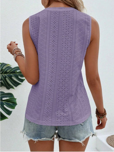 Eyelet Round Neck Tank.