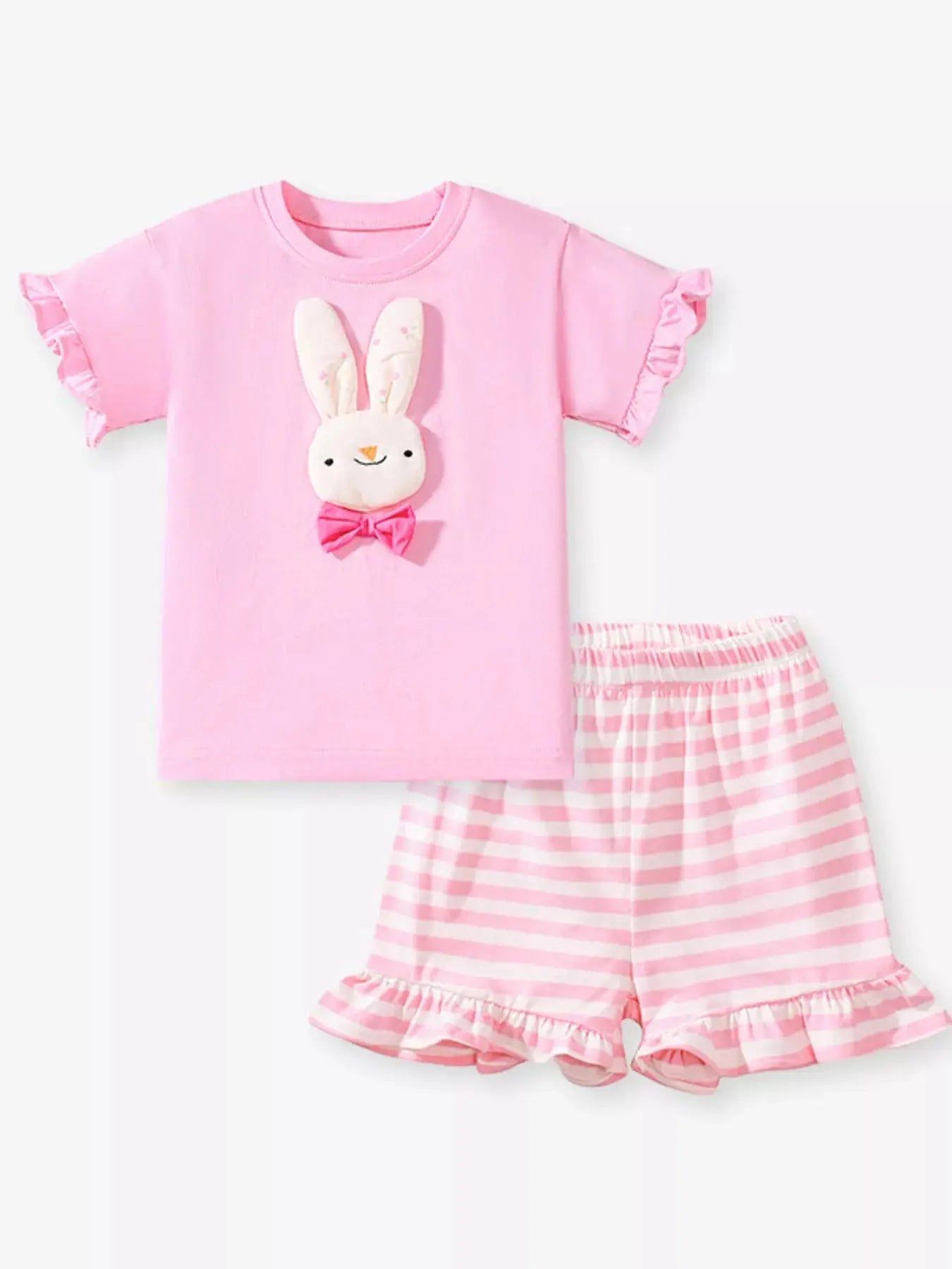 Children's Cute Bunny Applique Ruffle Trim Set Simply Love