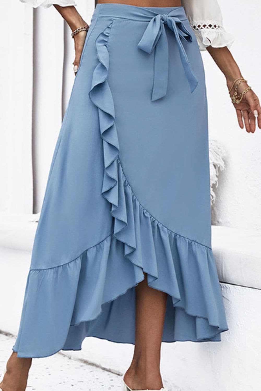 Ruffle Trim Tied Skirt.